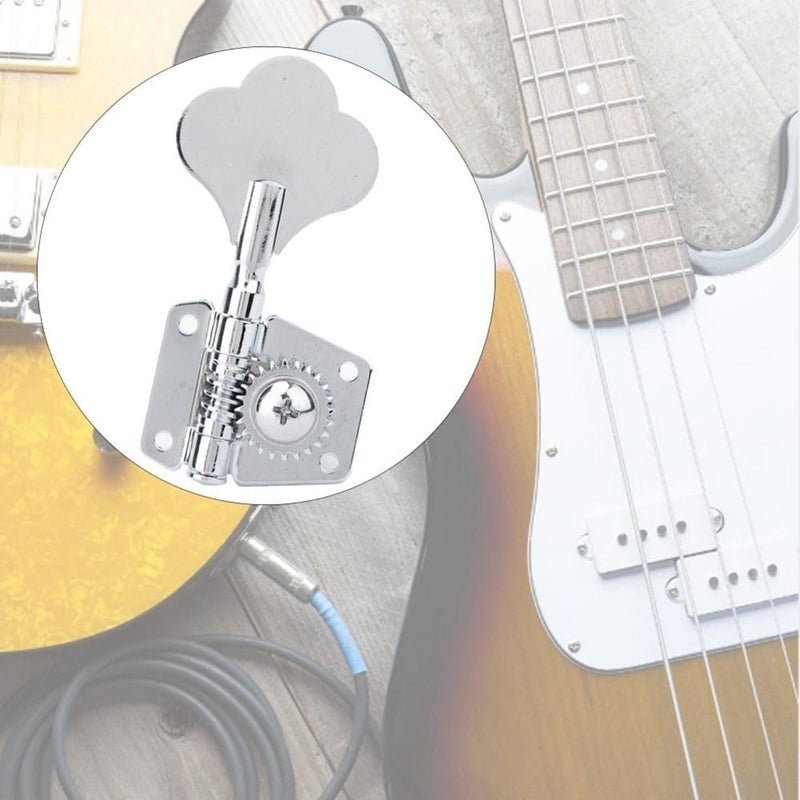 Chiffonade Electric Bass Tuning Peg,Bass Tuning Machines Bass Tuning Keys - Chrome Vintage Open Gear with Cloverleaf Knob(for Right Row) - Image 3